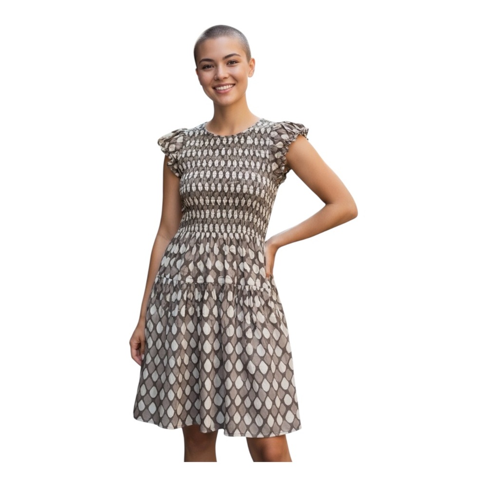 Sacred Threads Women's Brown  Cap Sleeved Elastic Waist Mini Dress S/M